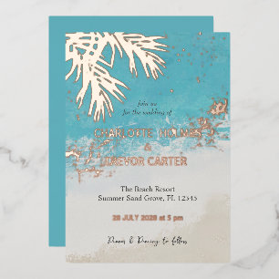 Invitation En Aluminium Mariage sur la plage aux palmiers tropicaux et océ