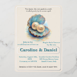 Invitation En Aluminium Mariage sur la Plage Perles Coquillage Élégant Thè