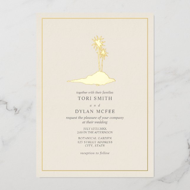 Invitation En Aluminium Mariage sur une île blanc cassé crème (Recto)