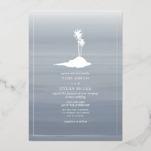 Invitation En Aluminium Mariage sur une île en chambray aquarelle
