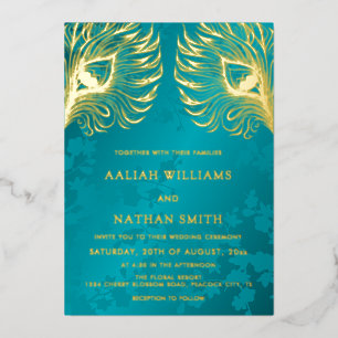 Invitation En Aluminium Mariage Ton de Bijou Plume de Paon Or