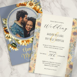 Invitation En Aluminium Mariage Tournesol Poussiéreux Bleu Photo Personnal