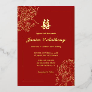 Invitation En Aluminium Mariage traditionnel chinois rouge Dragon Phénix
