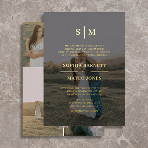 Invitation En Aluminium Mariage Traditionnel Classique Monogramme Brun 5 P