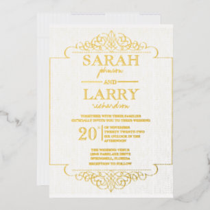 Invitation En Aluminium Mariage Traditionnel Élégant en Or