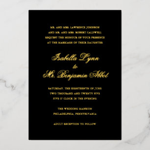 Invitation En Aluminium Mariage Traditionnel Élégant Noir Or