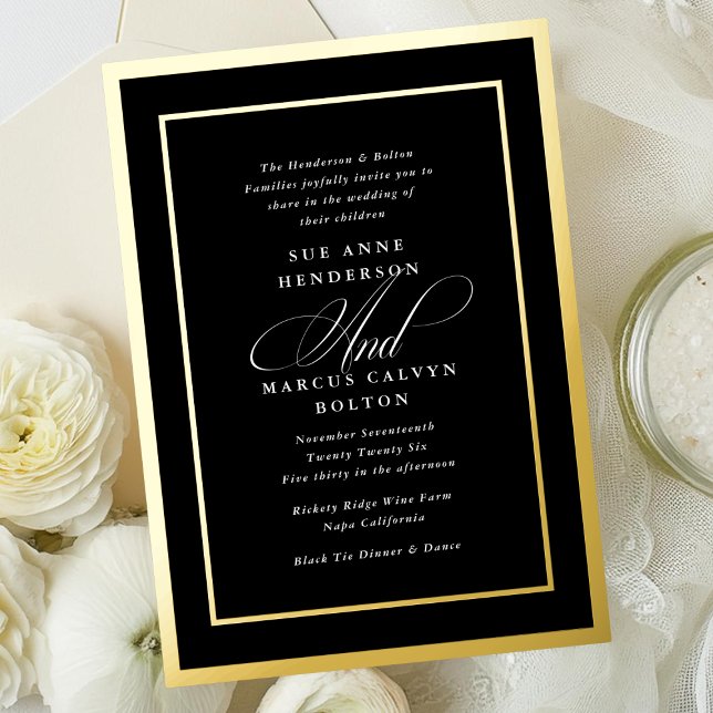 Invitation En Aluminium Mariage traditionnel formel noir et blanc (Créateur téléchargé)