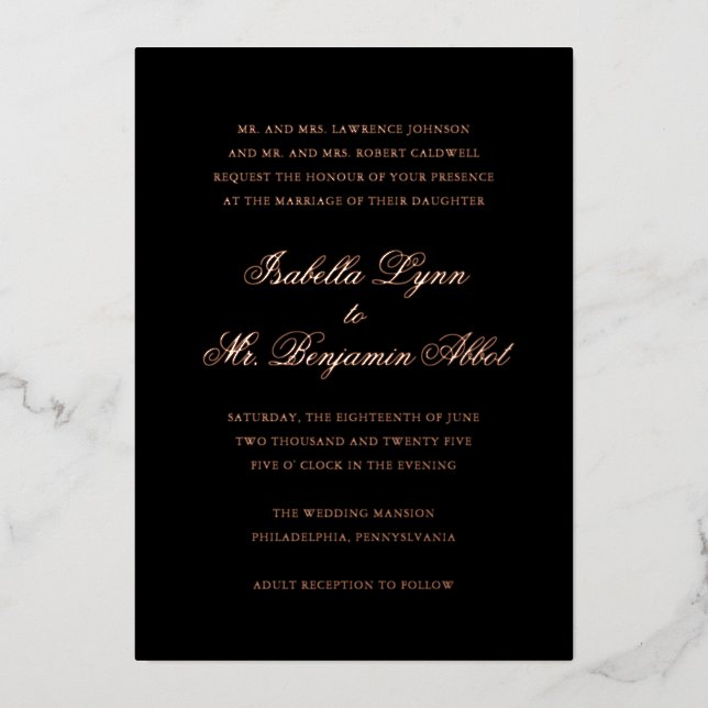 Invitation En Aluminium Mariage traditionnel noir élégant (Recto)
