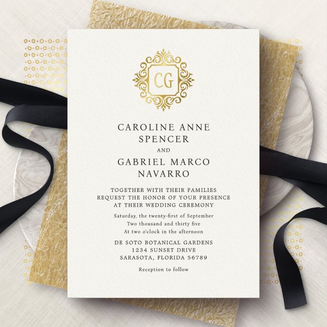 Invitation En Aluminium Mariage Traditionnel Orné Monogramme (Créateur téléchargé)