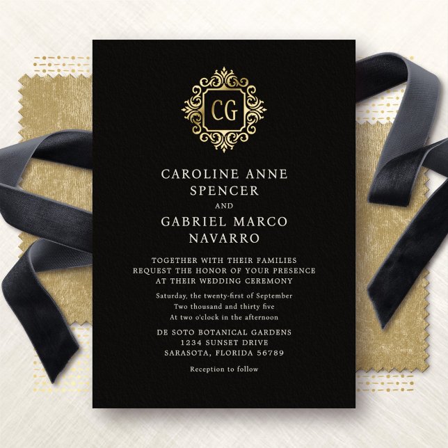 Invitation En Aluminium Mariage Traditionnel Orné Monogramme (Créateur téléchargé)