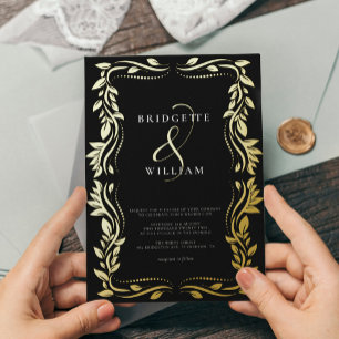 Invitation En Aluminium Mariage traditionnel vert classic noir et or