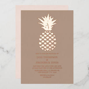 Invitation En Aluminium Mariage Tropical au Taupe Chaud et Or Rose avec un