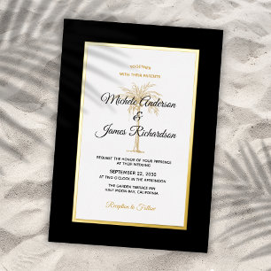 Invitation En Aluminium Mariage Tropical Élégant Arbre à Palmes Or Noir