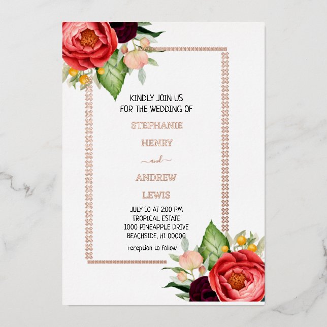 Invitation En Aluminium Mariage Tropical Floral Moderne  (Recto)