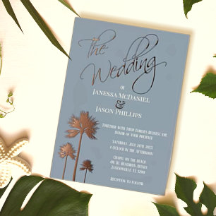 Invitation En Aluminium Mariage Tropical Palmiers Bleu Poussiéreux