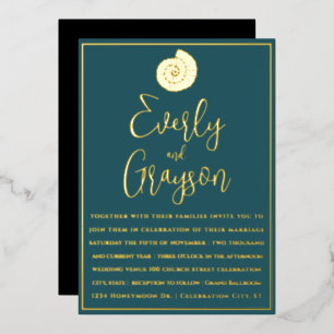 Invitation En Aluminium Mariage Turquoise Blue and Gold Beach