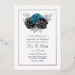 Invitation En Aluminium Mariage Turquoise, Noir et Argent
