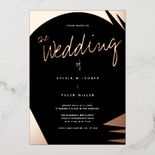 Invitation En Aluminium Mariage Typographie Abstrait Rose Doré Orange Brûl