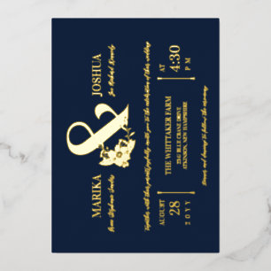 Invitation En Aluminium Mariage Typographie Ampersand Floral Belle Marine