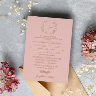 Invitation En Aluminium Mariage Typographie Couronne de Laurier Monogramme