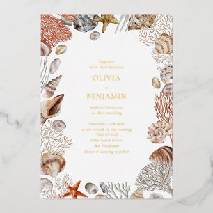 Invitation En Aluminium Mariage Unique Bohème Océan Coquillages Corail Pla