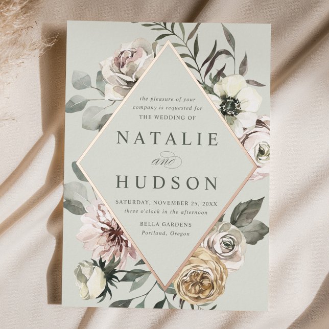 Invitation En Aluminium Mariage vert de l'image de la trame florale hivern (Créateur téléchargé)