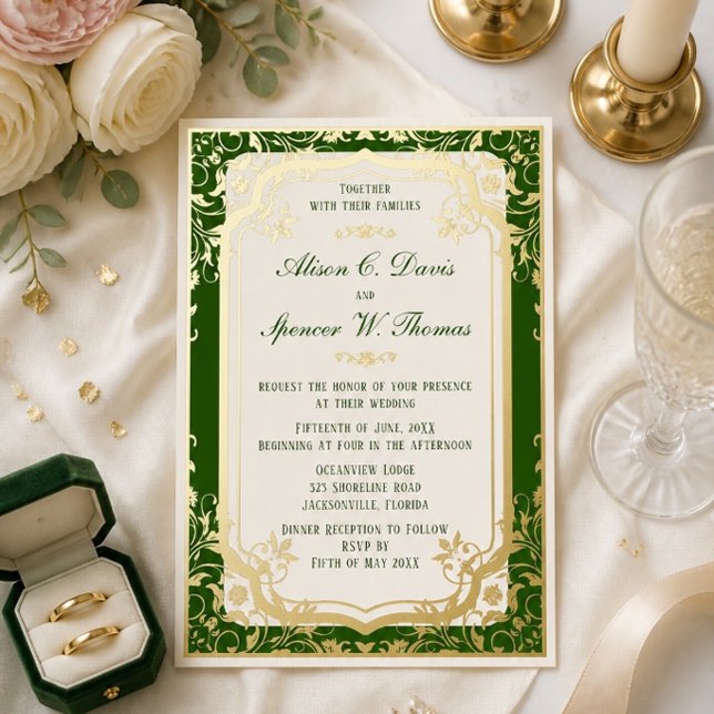 Invitation En Aluminium Mariage vert élégant  (Créateur téléchargé)