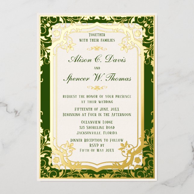 Invitation En Aluminium Mariage vert Elegrant (Recto)
