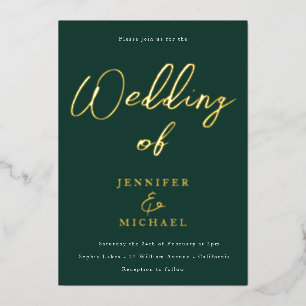 Invitation En Aluminium Mariage Vert Émeraude et Papier d'Or