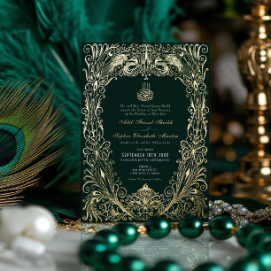Invitation En Aluminium Mariage vert émeraude islamique ottoman turc