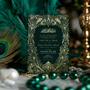 Invitation En Aluminium Mariage vert émeraude islamique ottoman turc