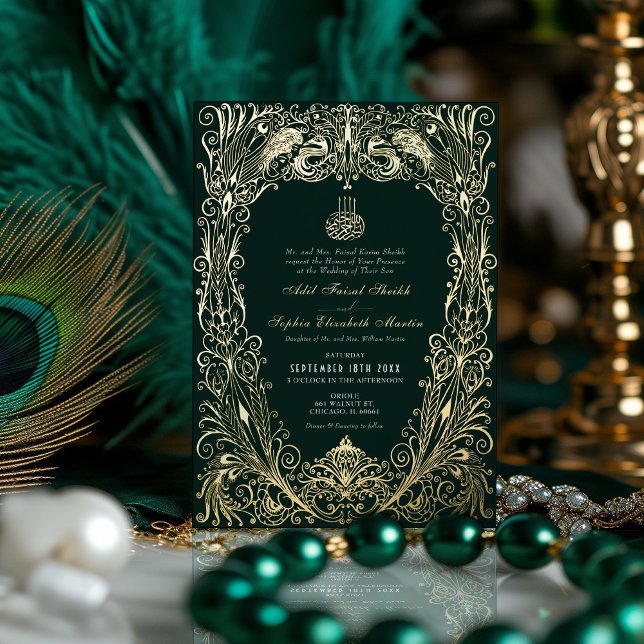 Invitation En Aluminium Mariage vert émeraude islamique ottoman turc (Créateur téléchargé)