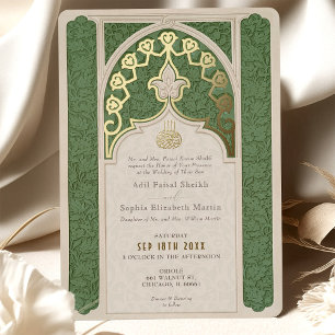 Invitation En Aluminium Mariage vert en dentelle islamique de luxe