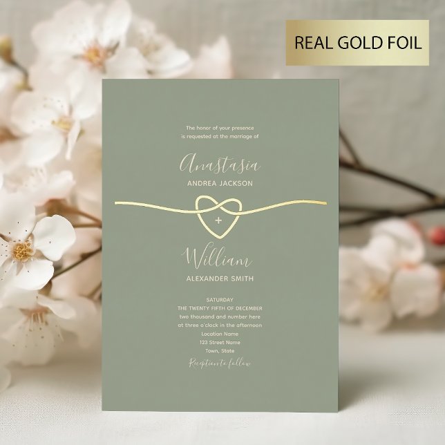 Invitation En Aluminium Mariage Vert Sauge Or (Créateur téléchargé)