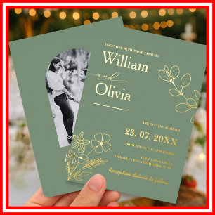 Invitation En Aluminium Mariage Vert Sauge Photo Florale