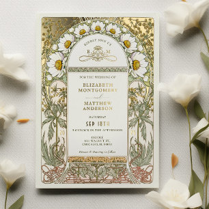 Invitation En Aluminium Mariage Vintage Art Nouveau aux Pâquerettes