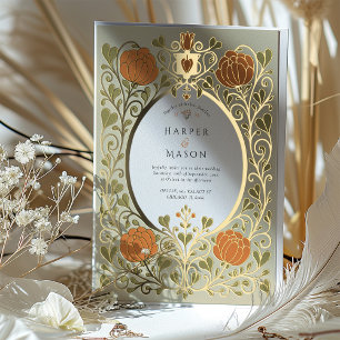 Invitation En Aluminium Mariage Vintage Arts & Crafts Fleurs Orange