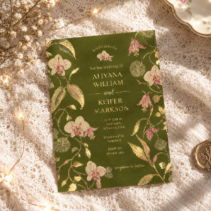 Invitation En Aluminium Mariage Vintage Floral Vert & Rose Fleur Vigne