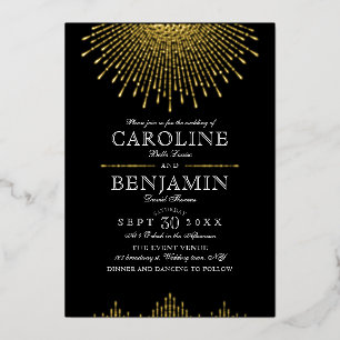Invitation En Aluminium Mariage vintage noir Glamour Deco or