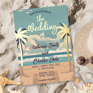 Invitation En Aluminium Mariage Vintage Plage Tropical Palmier