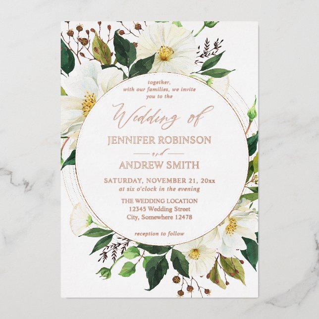Invitation En Aluminium Mariage White Floral & Greenery 1 (Recto)