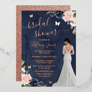 Invitation En Aluminium Mariée Navy Rose Gold Floral Enterrement de Vie de