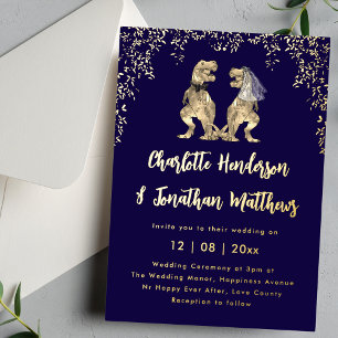 Invitation En Aluminium Mariés dinosaures mariage bleu marine et or