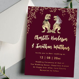 Invitation En Aluminium Mariés dinosaures mariage bordeaux et or