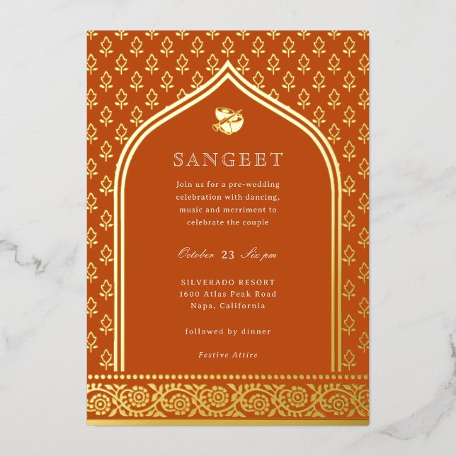 Invitation En Aluminium Marigold Flower Indian Floral Sangeet Gold (Recto)