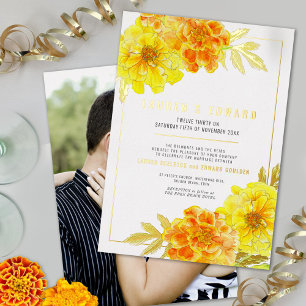Invitation En Aluminium Marigold jaune or aquarelle photo mariage