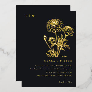 Invitation En Aluminium Marigold noir et blanc Mariage de croquis floraux