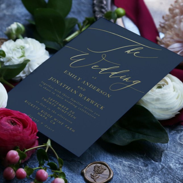 Invitation En Aluminium Marine Bleu Élégant Plein Vrai Or Le Mariage (Créateur téléchargé)