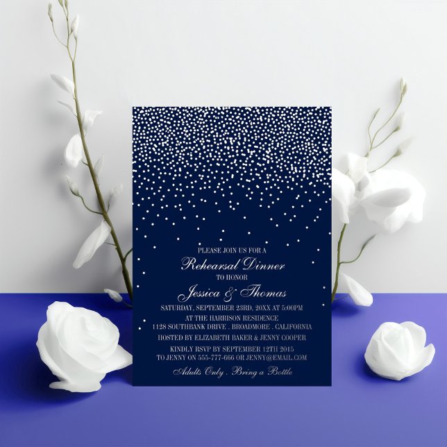 Invitation En Aluminium Marine Bleu & Glam Silver Confetti Mariage répétit (Créateur téléchargé)
