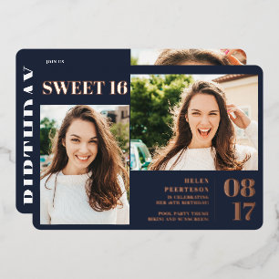 Invitation En Aluminium Marine bleu moderne audacieux 3 photos Sweet 16